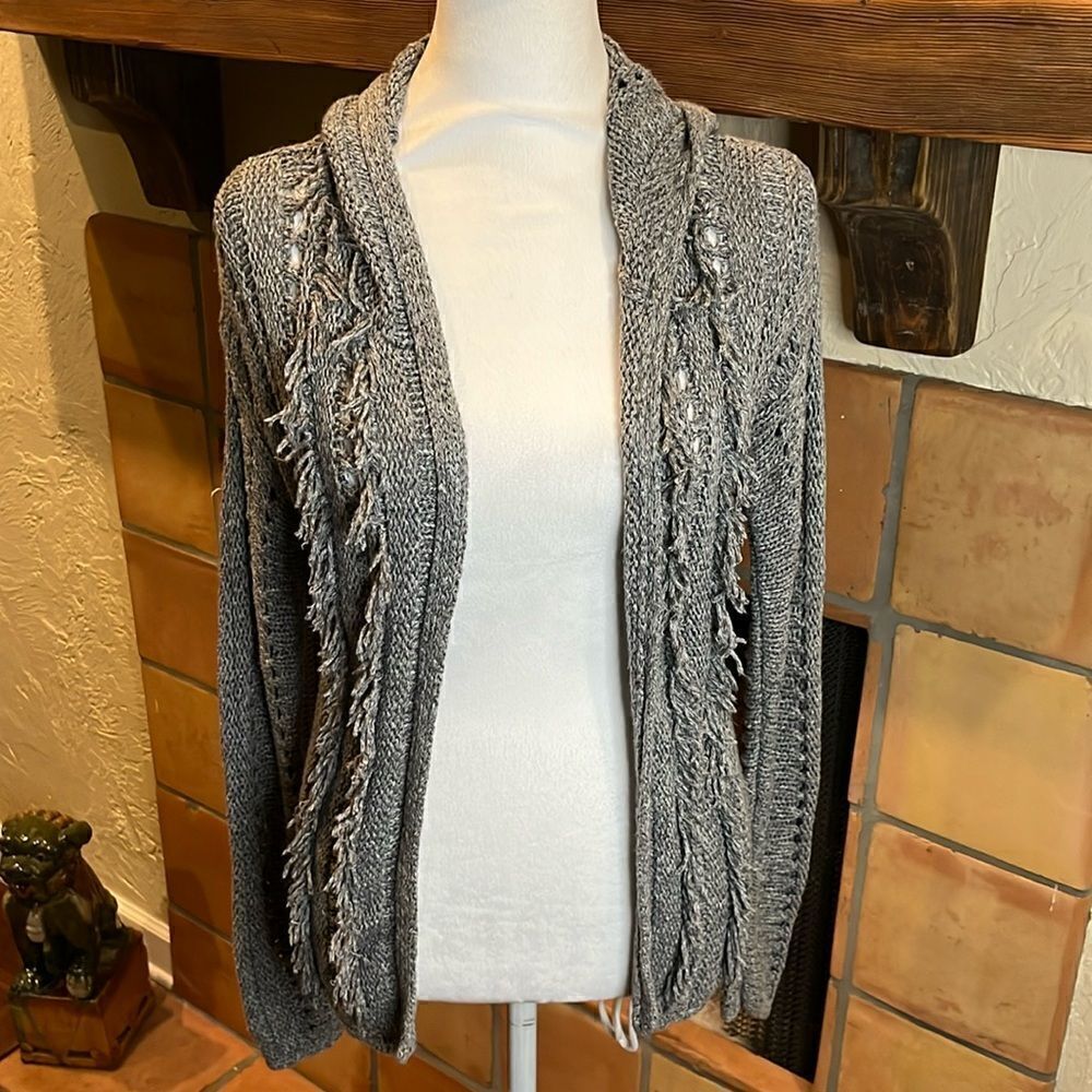 Abercrombie Kids Gray Crocheted Fringe Hoodie Open Cardigan, size 11/12!